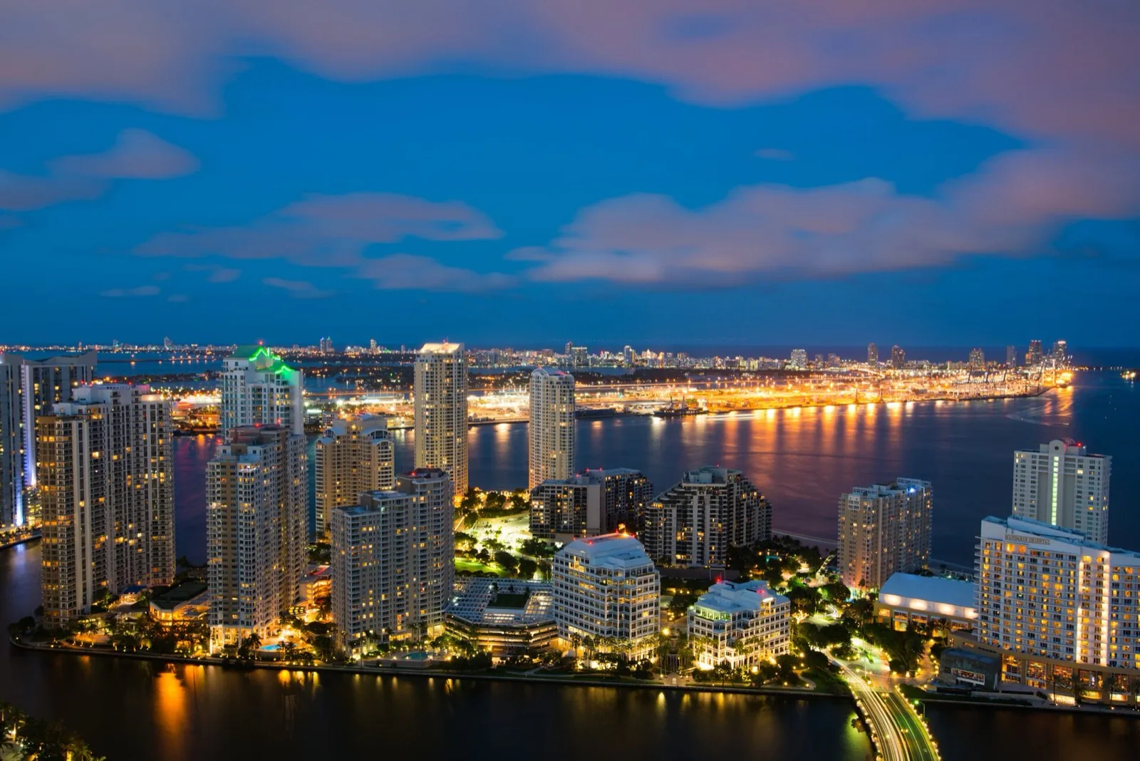 Condos for sale in Brickell, Miami — Brickell skyline over Biscayne Bay